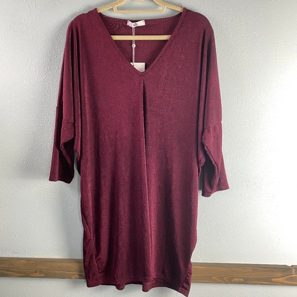 Missguided Burgundy Long Sleeve Casual Tunic Dress - Picture 1 of 8